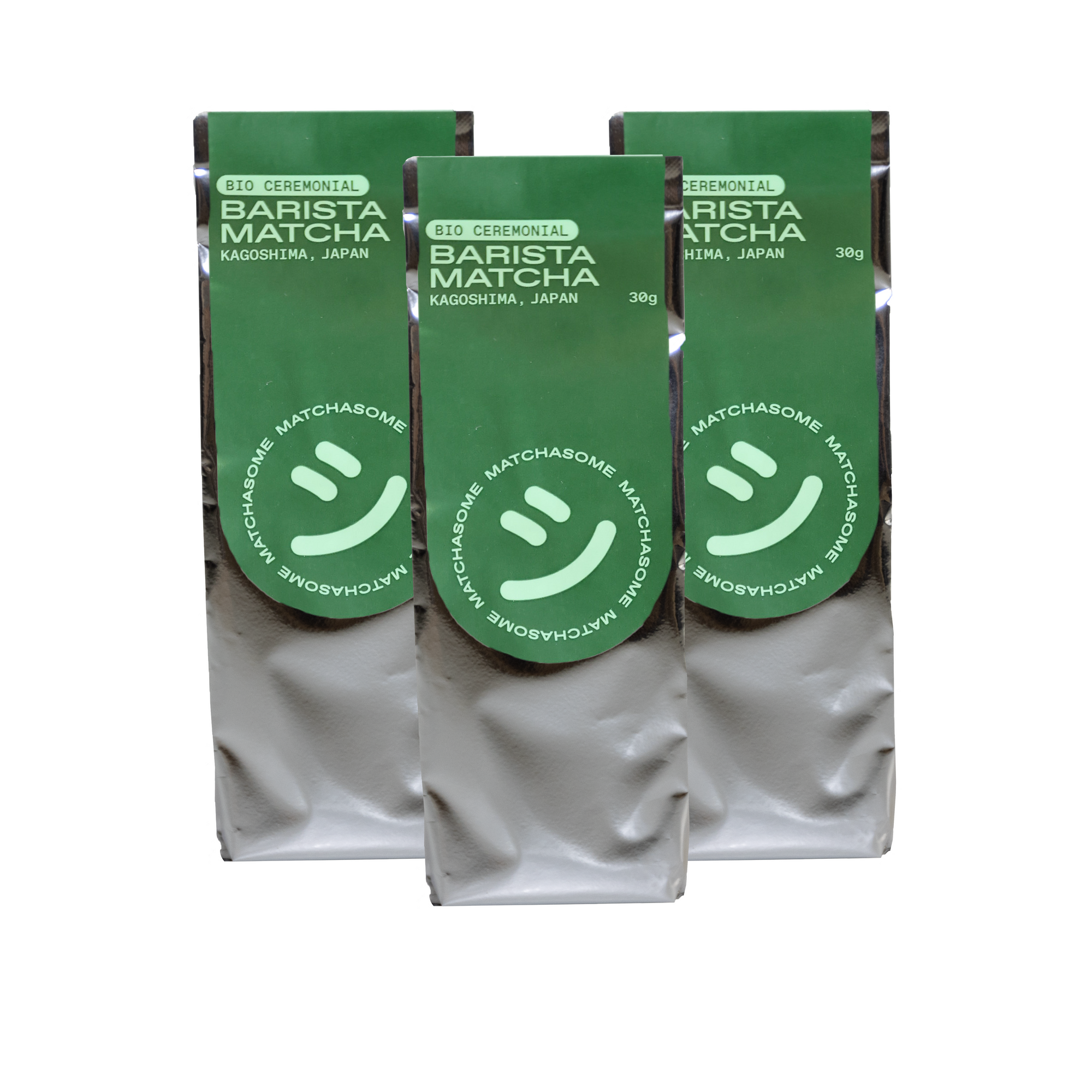 Unser Matchasome Ceremonial Grade Bio Barista Matcha Tee im Nachfüllpack 30g 3-er Set