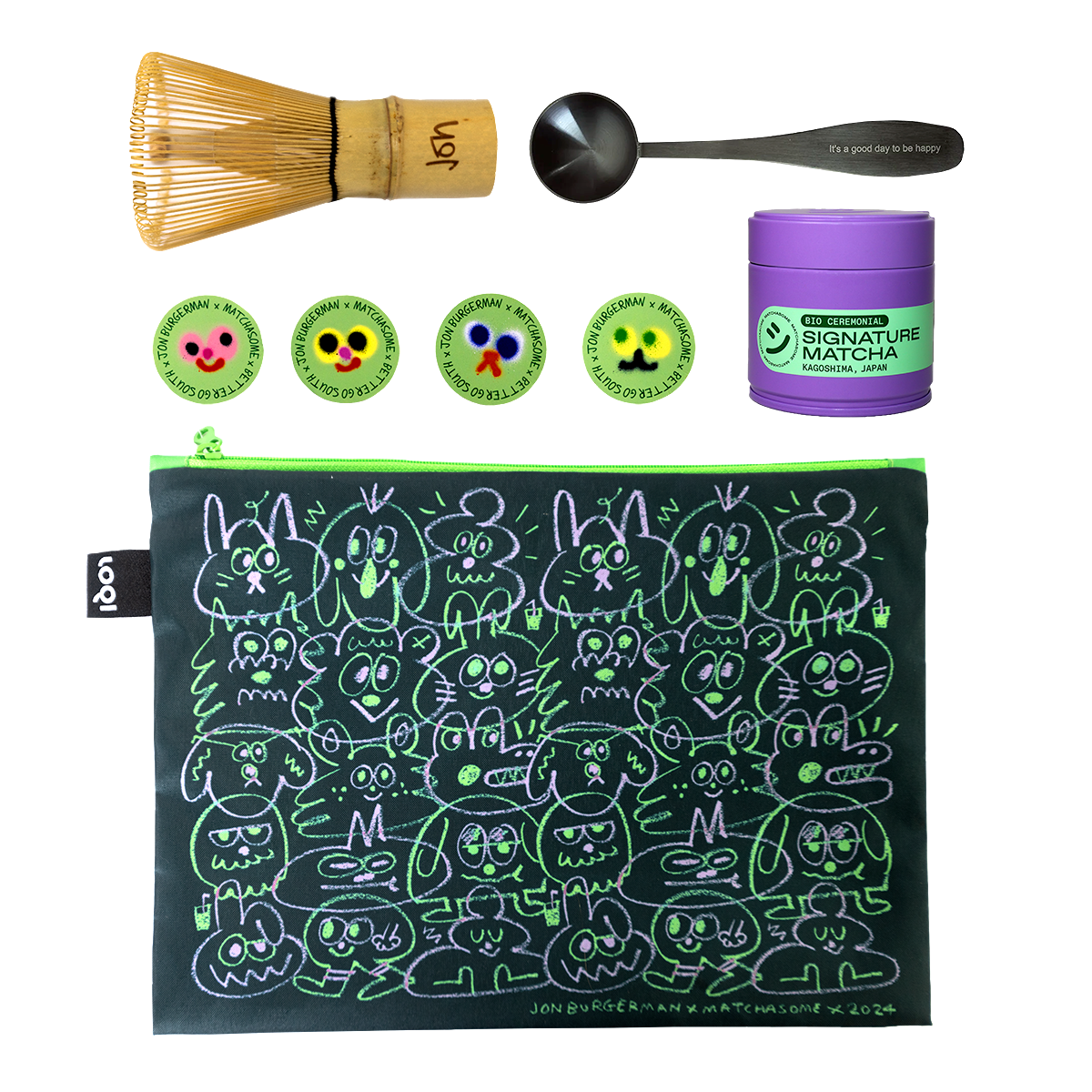 Limited Edition Jon Burgerman x Matchasome Matcha Set mit Whisk, Matcha Tee und Matcha Löffel 